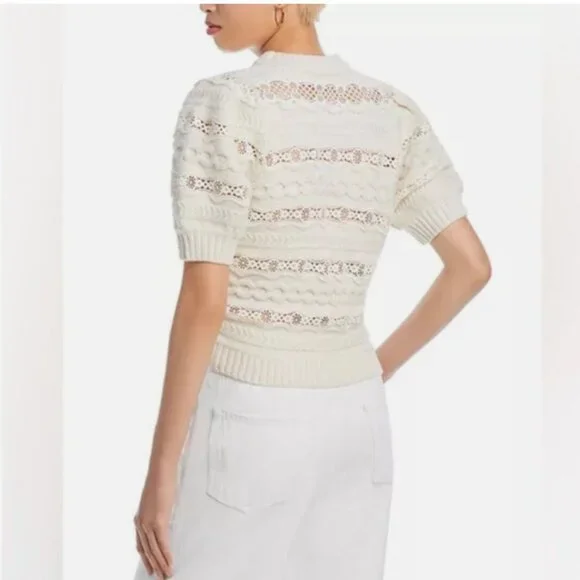 Sea New York Dentelle wool and lace puff sleeve pullover sweater Size Large